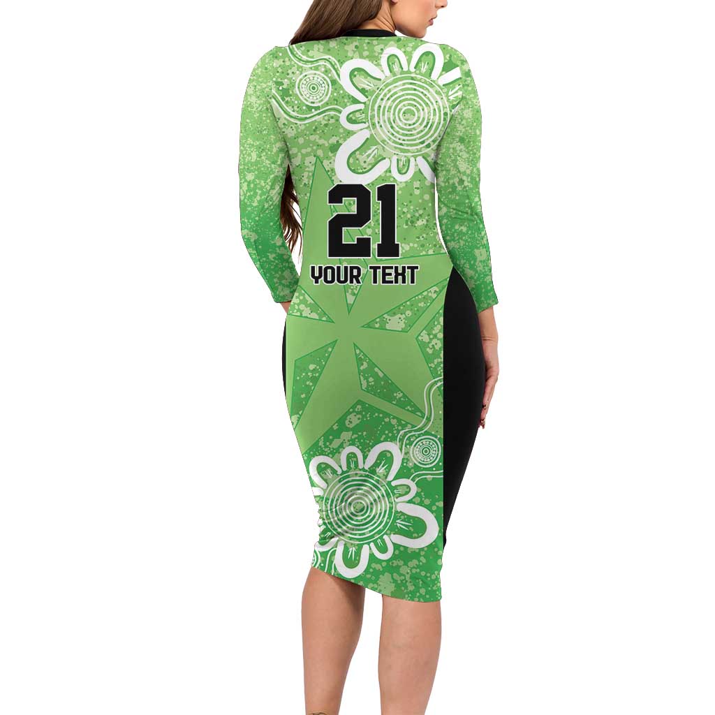Australian Stars Cricket Custom Long Sleeve Bodycon Dress Minimalism Aboriginal