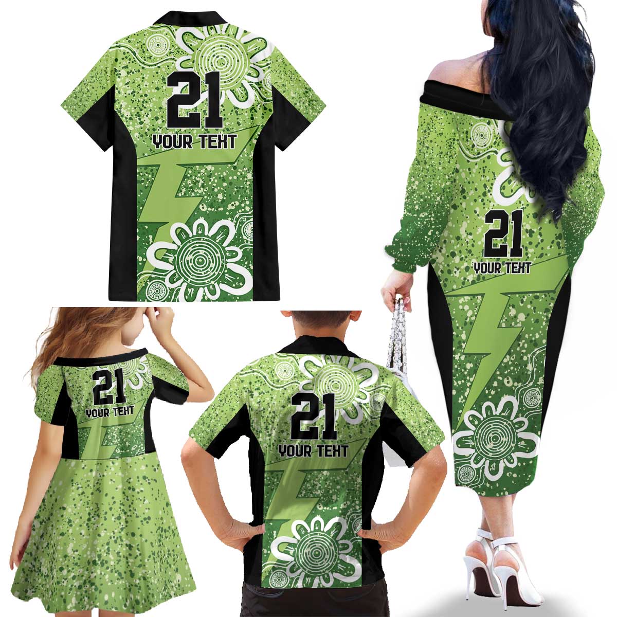 Australian Thunder Cricket Custom Family Matching Off The Shoulder Long Sleeve Dress and Hawaiian Shirt Minimalism Aboriginal