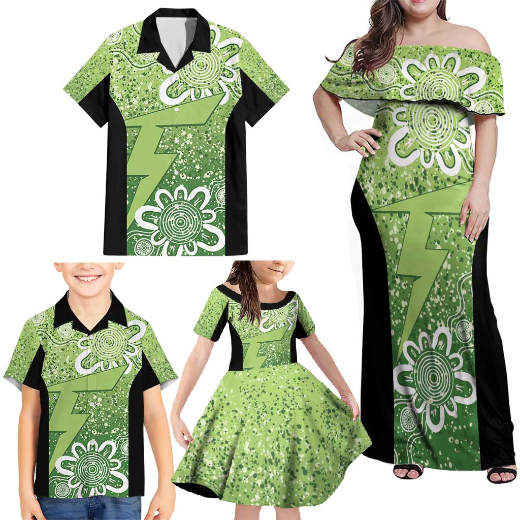 Australian Thunder Cricket Custom Family Matching Off Shoulder Maxi Dress and Hawaiian Shirt Minimalism Aboriginal