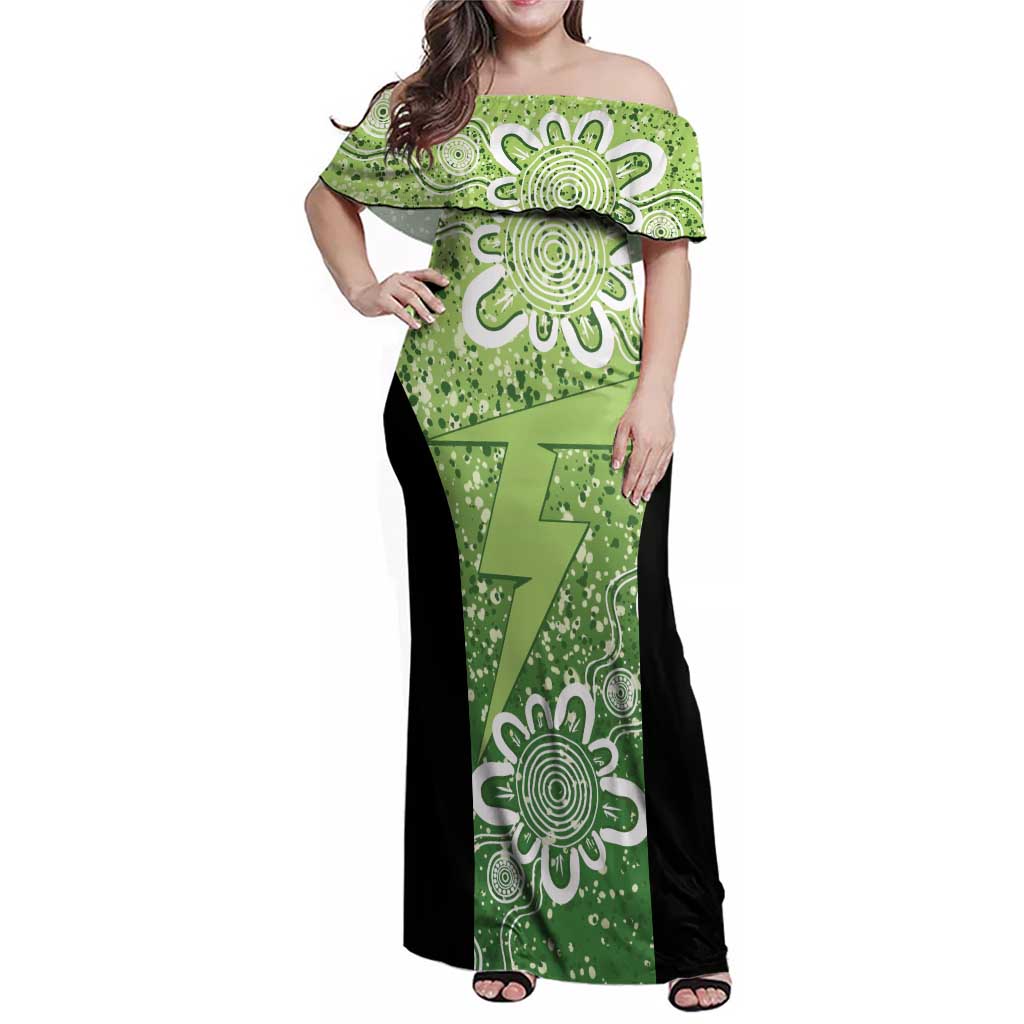 Australian Thunder Cricket Custom Family Matching Off Shoulder Maxi Dress and Hawaiian Shirt Minimalism Aboriginal