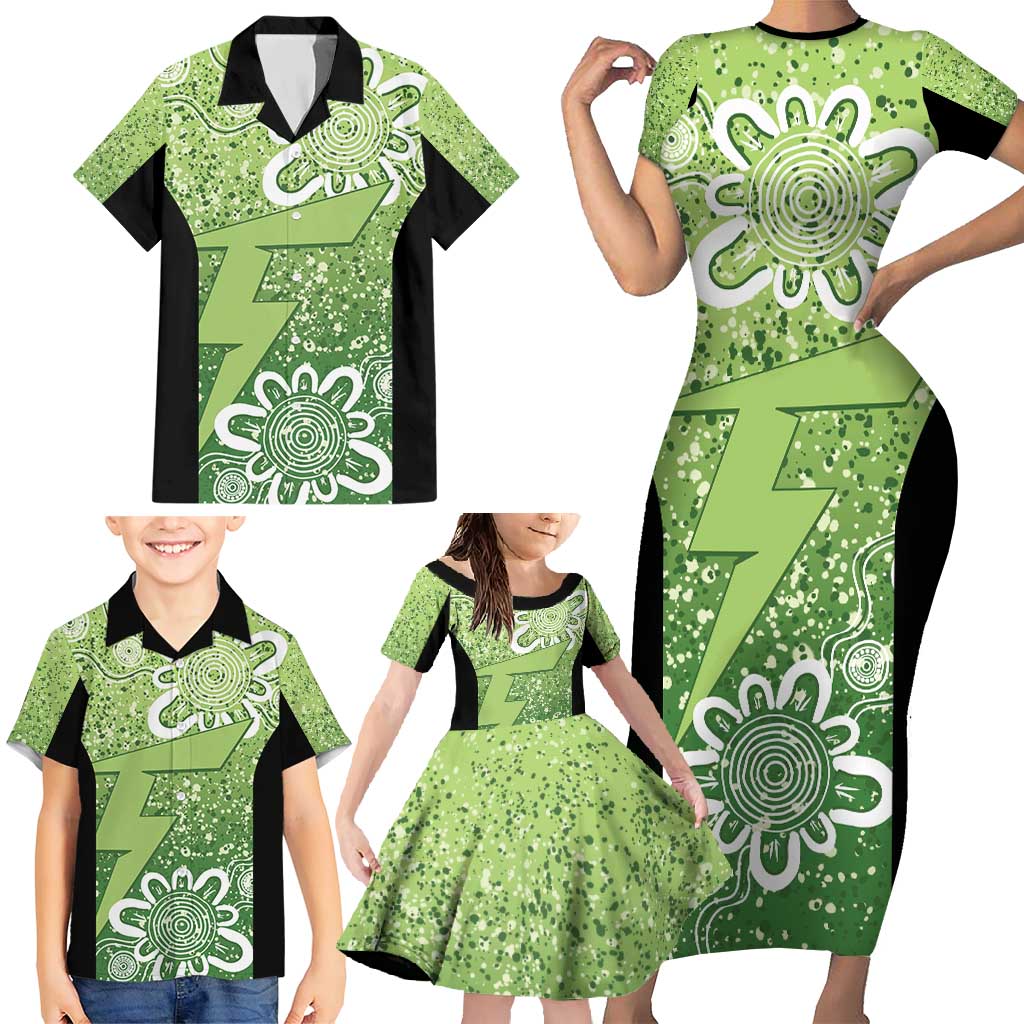 Australian Thunder Cricket Custom Family Matching Short Sleeve Bodycon Dress and Hawaiian Shirt Minimalism Aboriginal