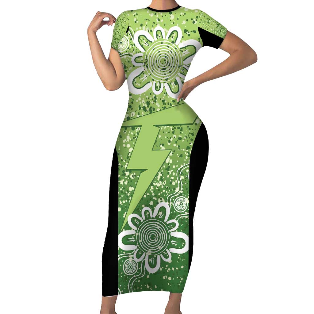 Australian Thunder Cricket Custom Family Matching Short Sleeve Bodycon Dress and Hawaiian Shirt Minimalism Aboriginal