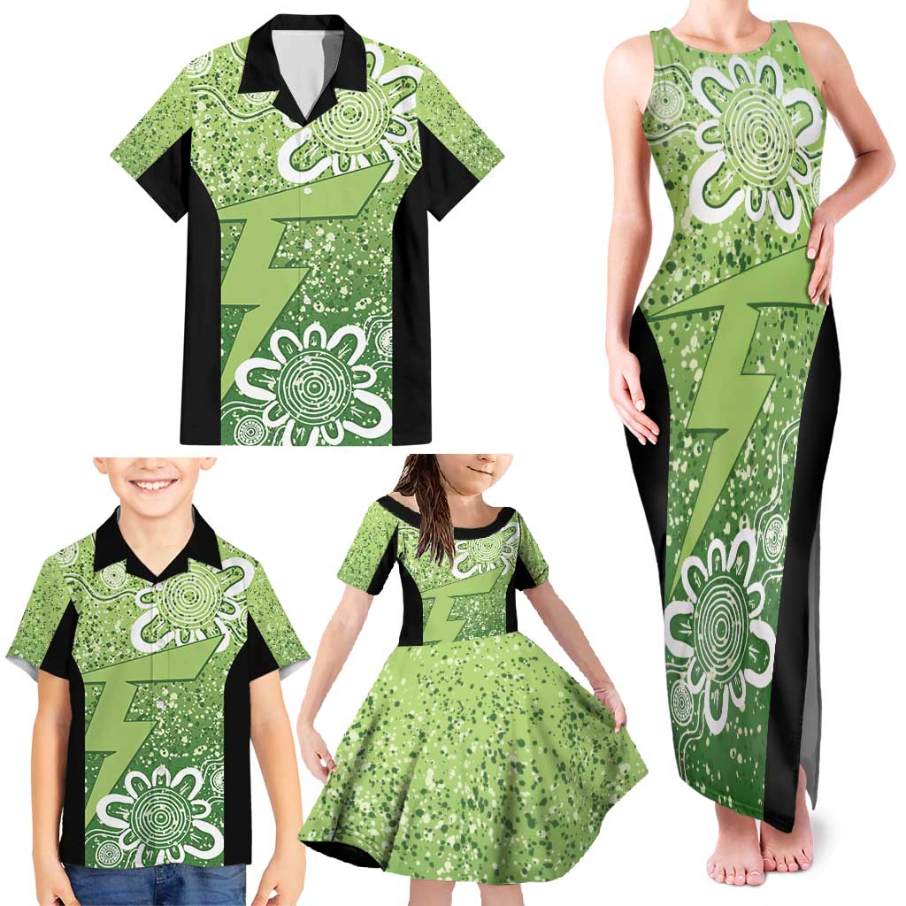 Australian Thunder Cricket Custom Family Matching Tank Maxi Dress and Hawaiian Shirt Minimalism Aboriginal