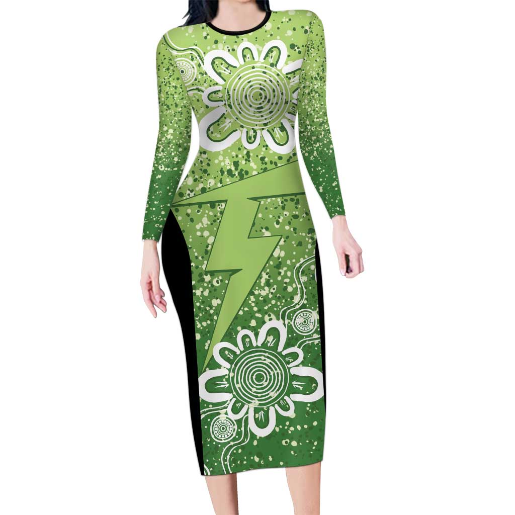 Australian Thunder Cricket Custom Long Sleeve Bodycon Dress Minimalism Aboriginal