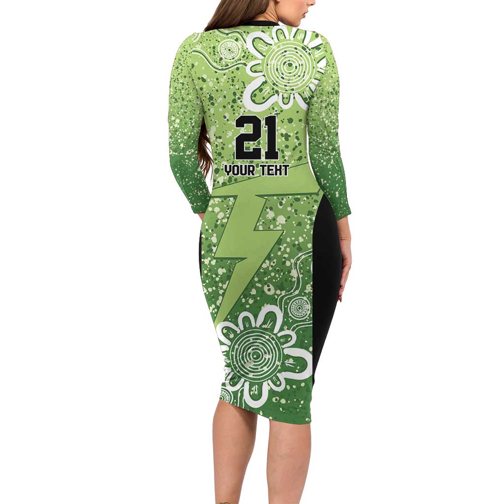 Australian Thunder Cricket Custom Long Sleeve Bodycon Dress Minimalism Aboriginal