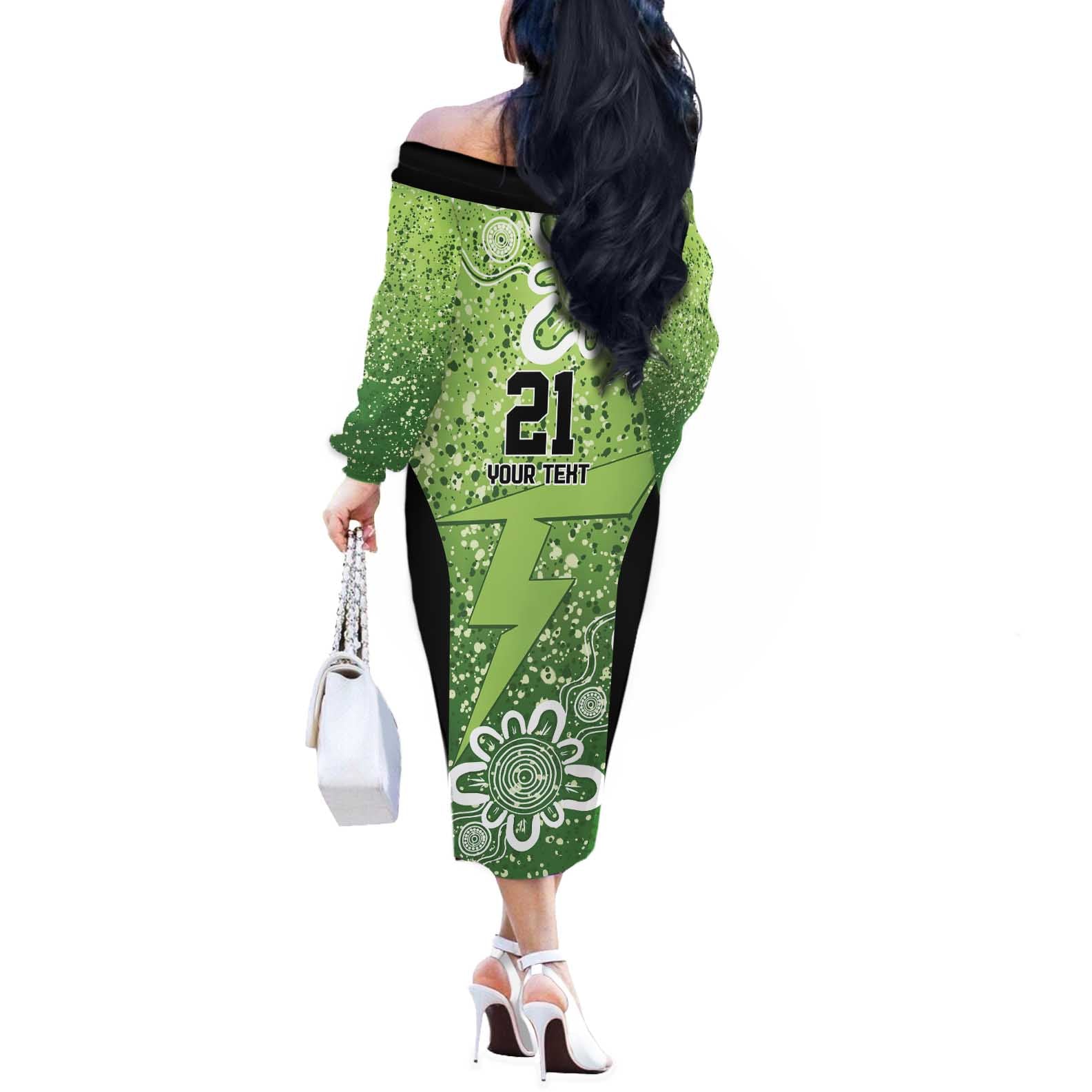 Australian Thunder Cricket Custom Off The Shoulder Long Sleeve Dress Minimalism Aboriginal