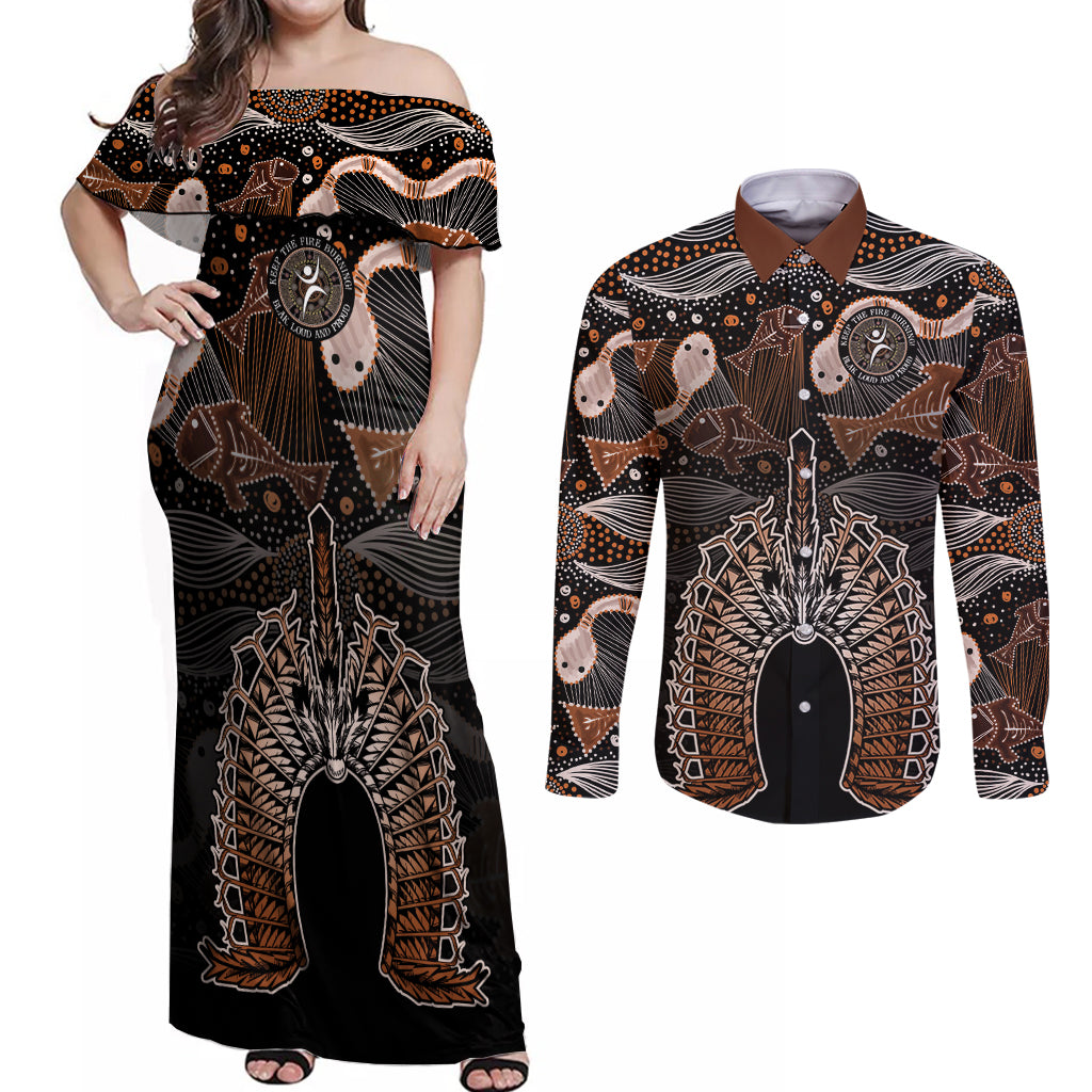 Torres Strait Islander NAIDOC 2024 Couples Matching Off Shoulder Maxi Dress and Long Sleeve Button Shirt Dhari Headdress Indigenous Cultural Spirit