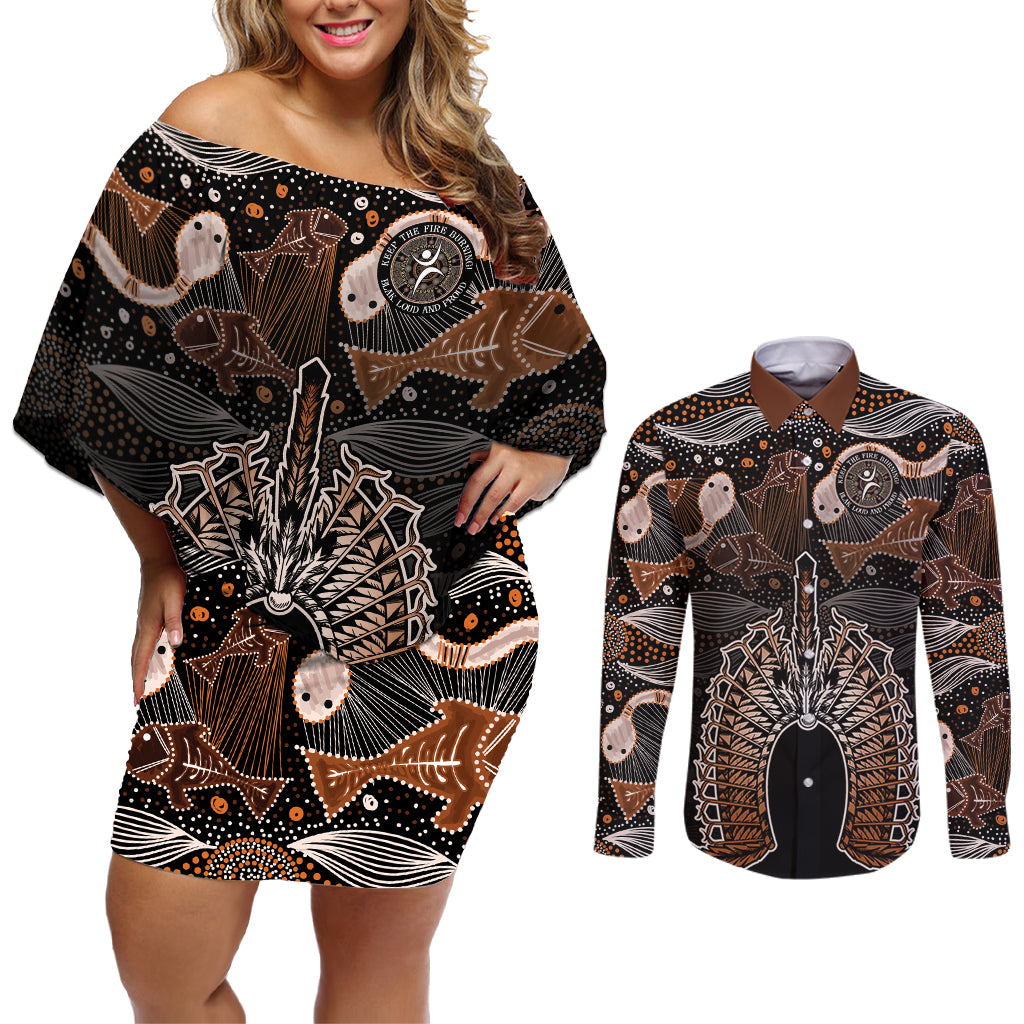 Torres Strait Islander NAIDOC 2024 Couples Matching Off Shoulder Short Dress and Long Sleeve Button Shirt Dhari Headdress Indigenous Cultural Spirit