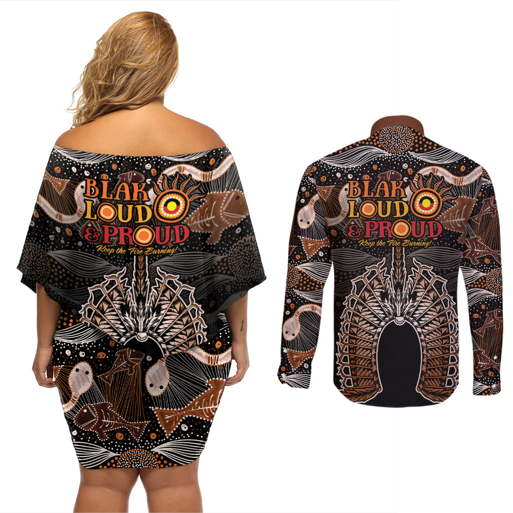 Torres Strait Islander NAIDOC 2024 Couples Matching Off Shoulder Short Dress and Long Sleeve Button Shirt Dhari Headdress Indigenous Cultural Spirit