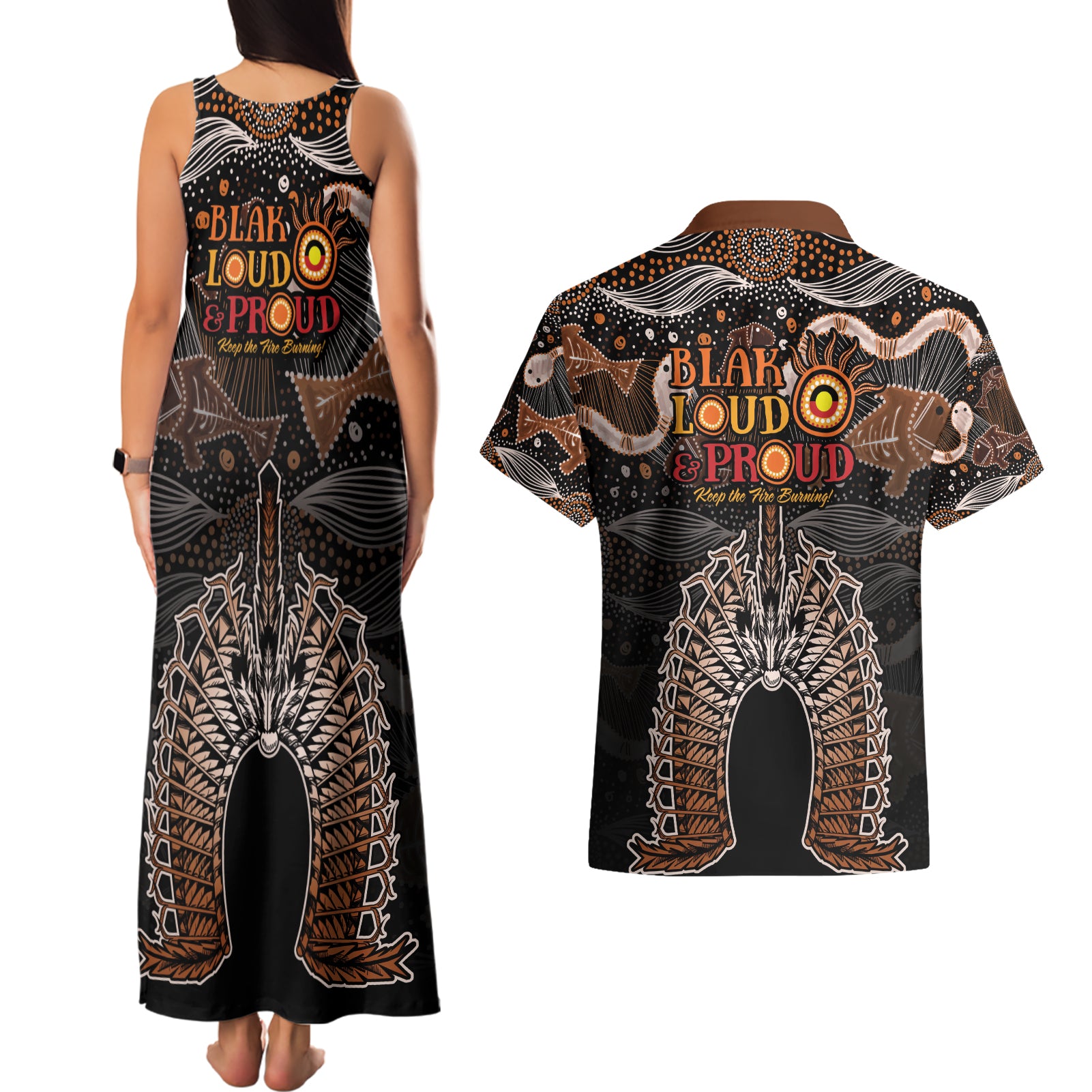 Torres Strait Islander NAIDOC 2024 Couples Matching Tank Maxi Dress and Hawaiian Shirt Dhari Headdress Indigenous Cultural Spirit