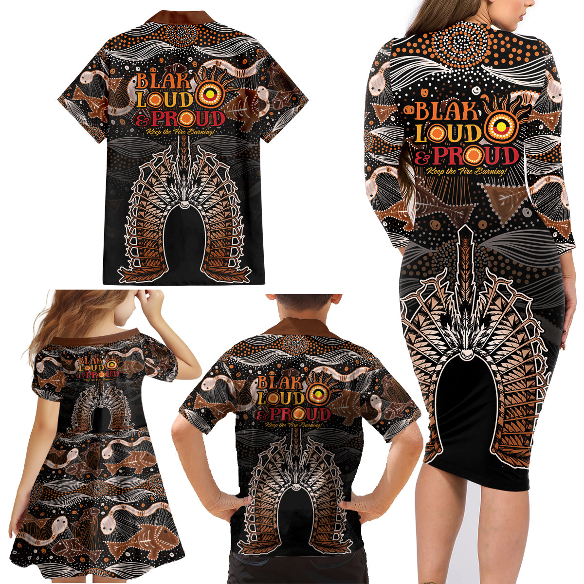 Torres Strait Islander NAIDOC 2024 Family Matching Long Sleeve Bodycon Dress and Hawaiian Shirt Dhari Headdress Indigenous Cultural Spirit