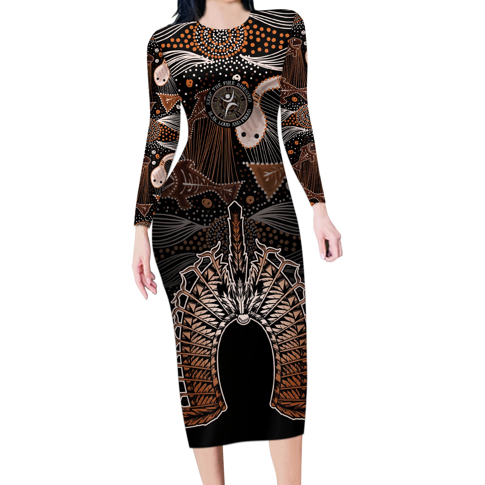 Torres Strait Islander NAIDOC 2024 Long Sleeve Bodycon Dress Dhari Headdress Indigenous Cultural Spirit