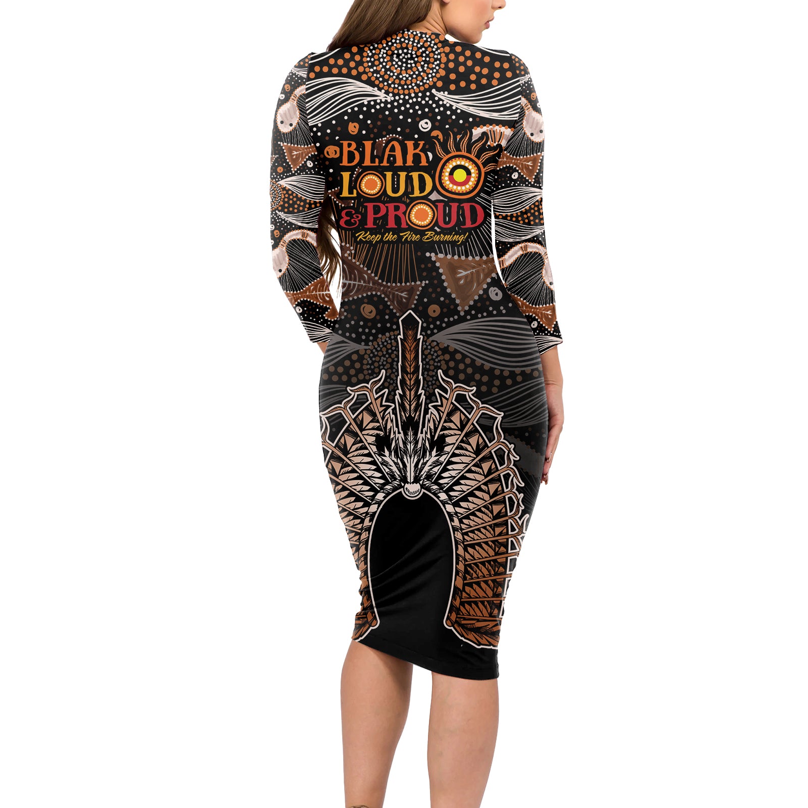 Torres Strait Islander NAIDOC 2024 Long Sleeve Bodycon Dress Dhari Headdress Indigenous Cultural Spirit