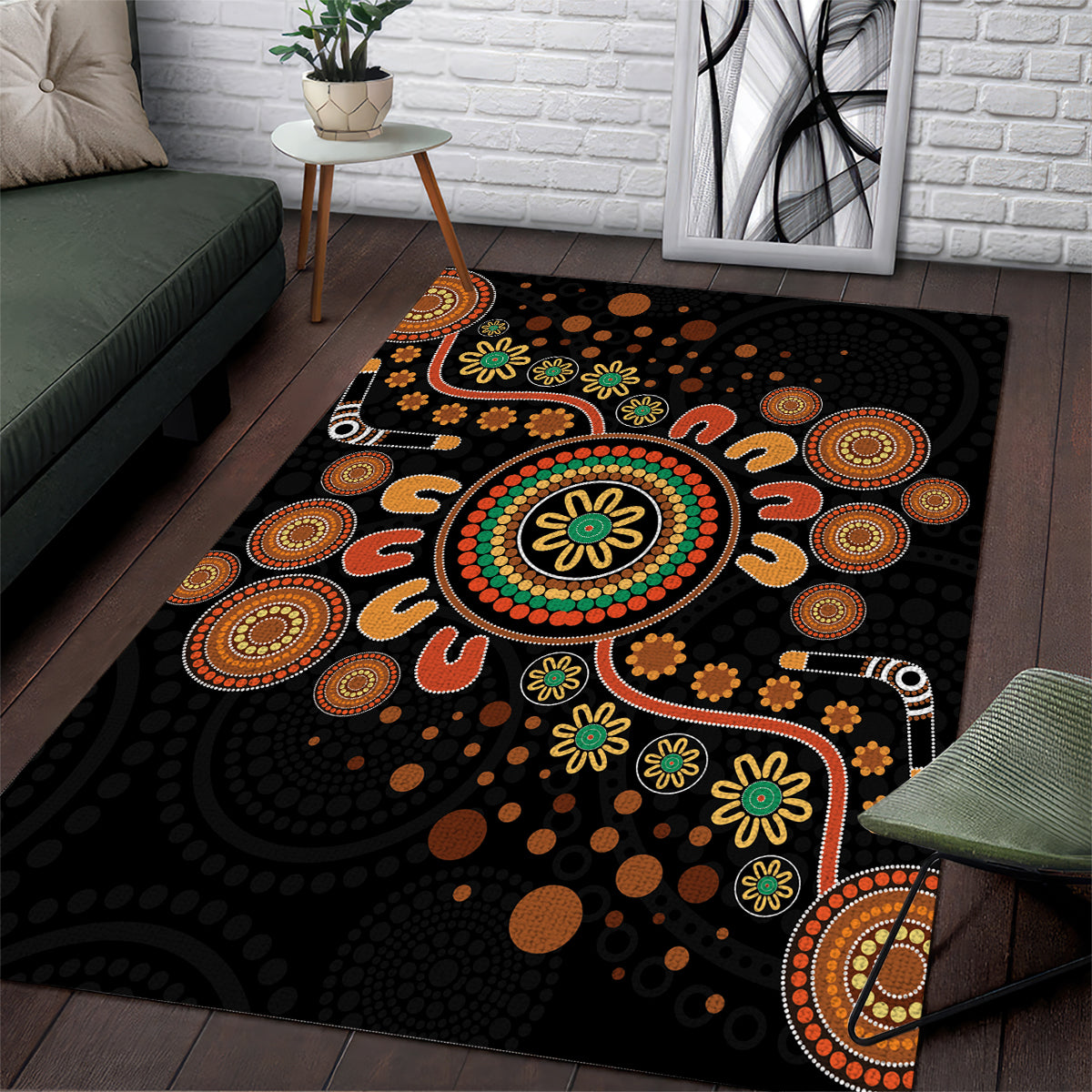 Aboriginal Dots Art Painting With Boomerang Area Rug - Vibe Hoodie Shop