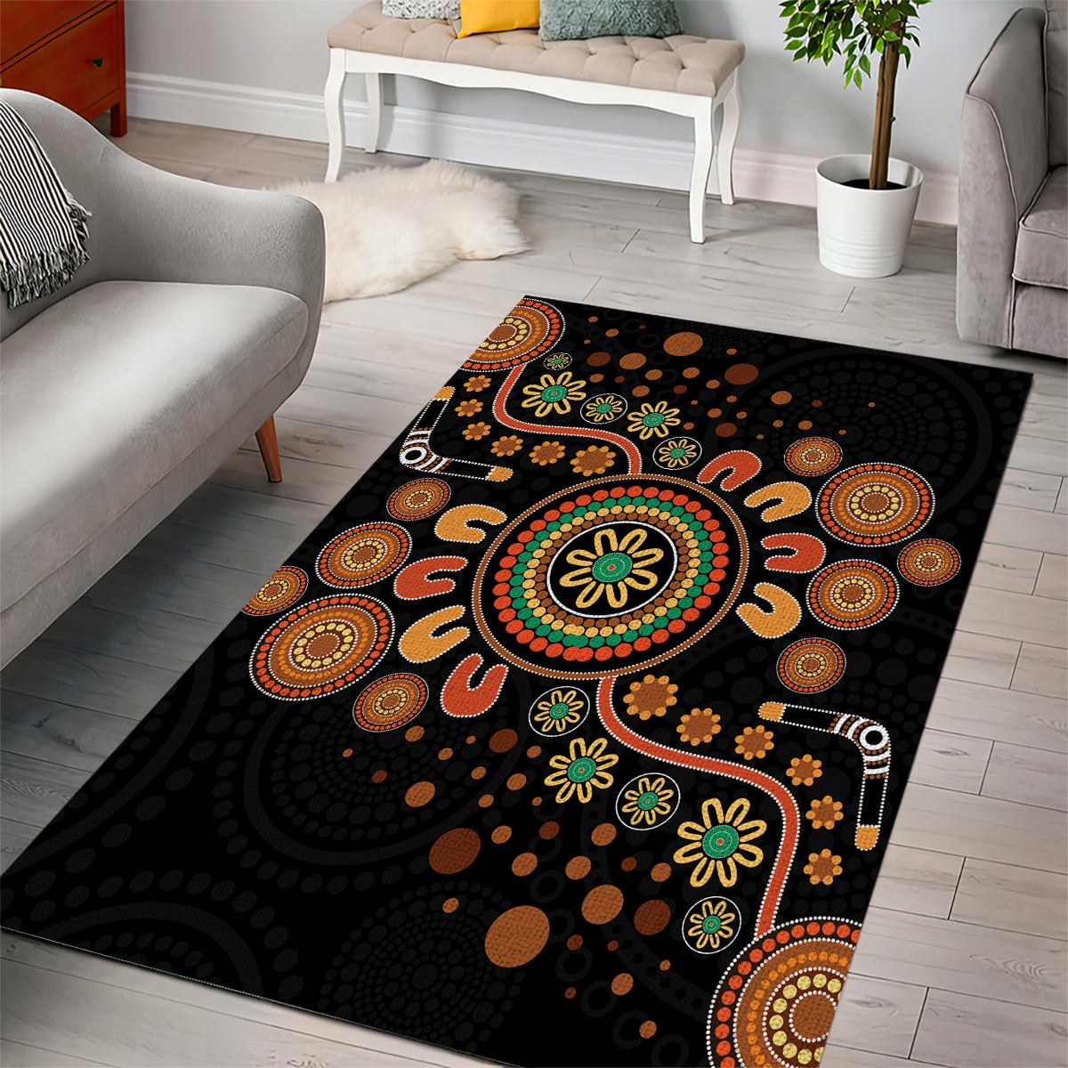 Aboriginal Dots Art Painting With Boomerang Area Rug - Vibe Hoodie Shop