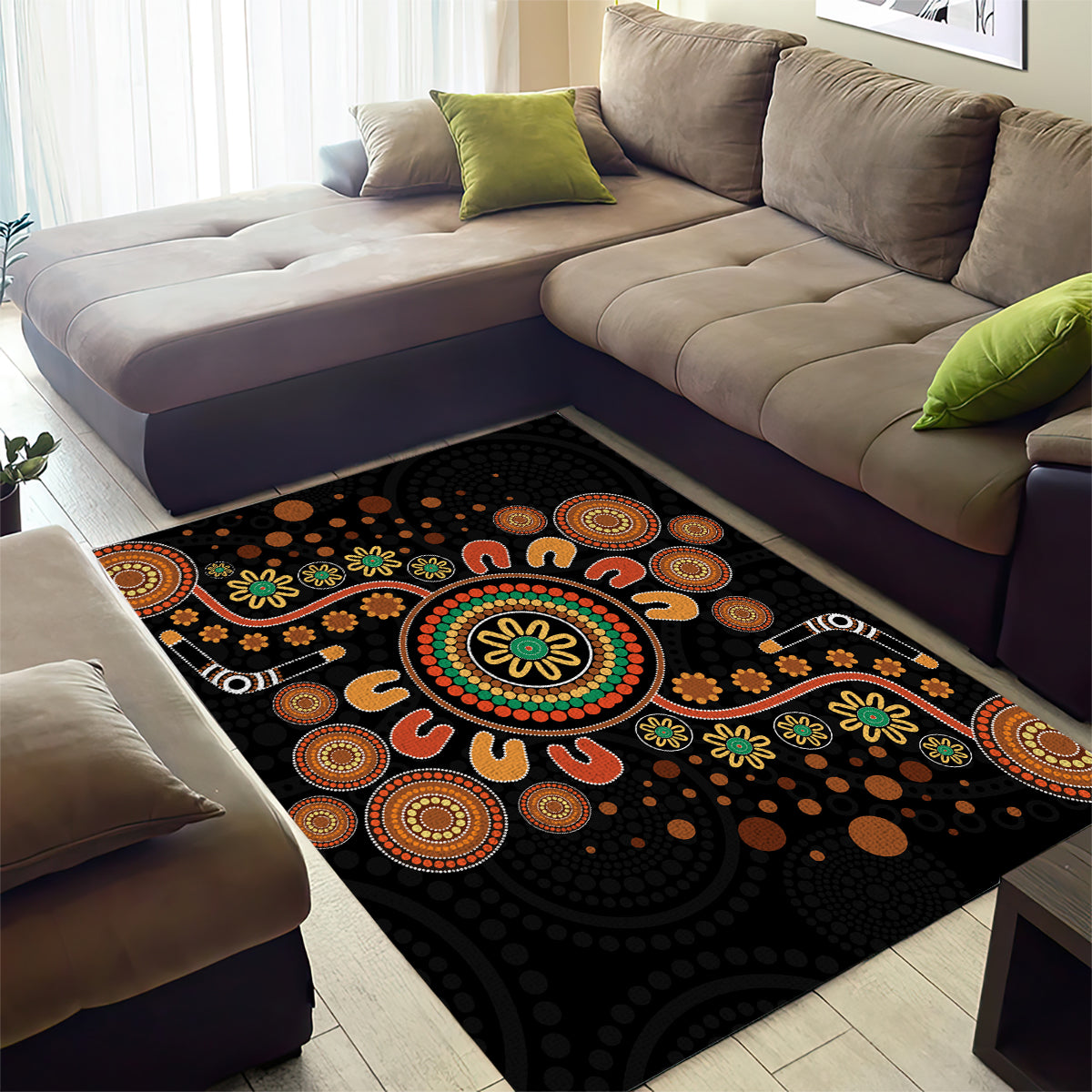 Aboriginal Dots Art Painting With Boomerang Area Rug - Vibe Hoodie Shop