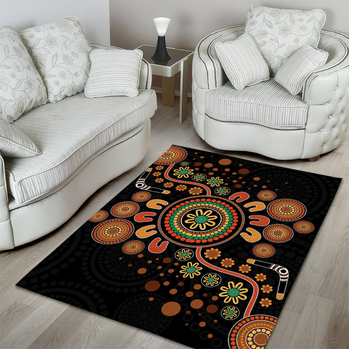 Aboriginal Dots Art Painting With Boomerang Area Rug - Vibe Hoodie Shop