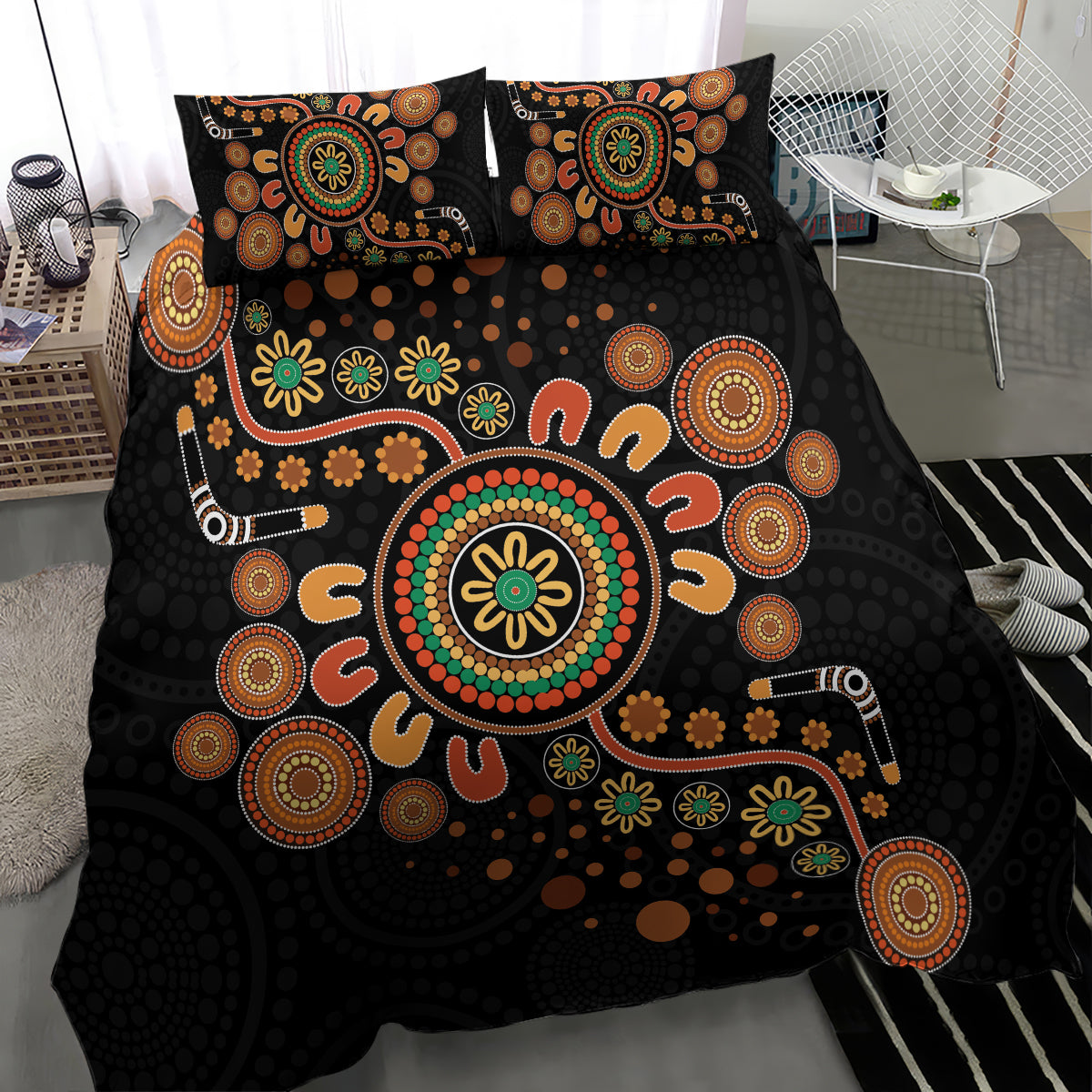 Aboriginal Dots Art Painting With Boomerang Bedding Set - Vibe Hoodie Shop