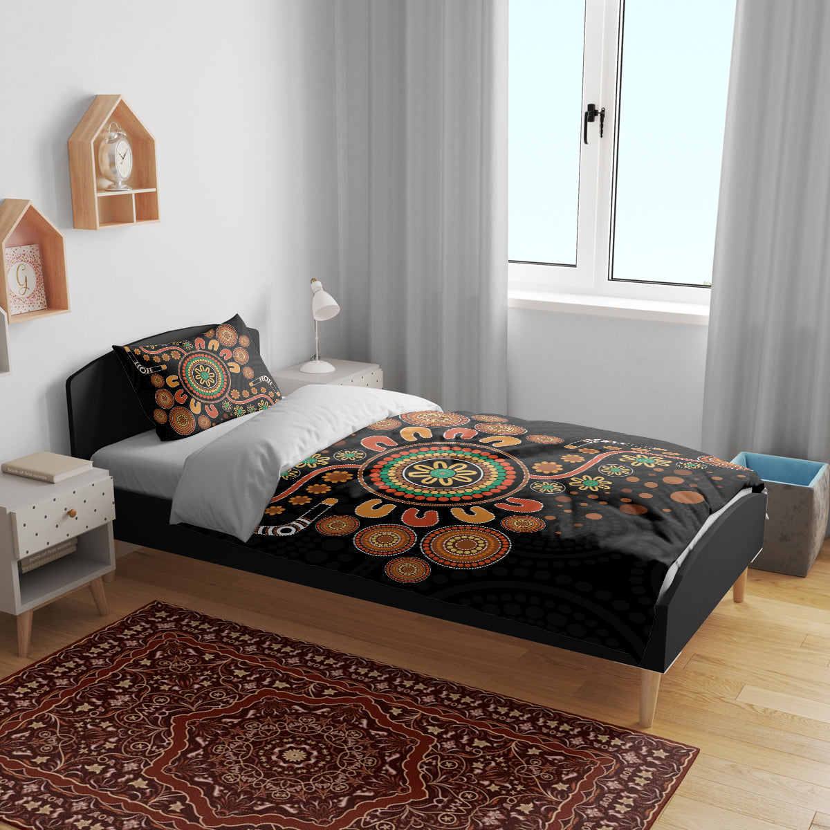 Aboriginal Dots Art Painting With Boomerang Bedding Set - Vibe Hoodie Shop