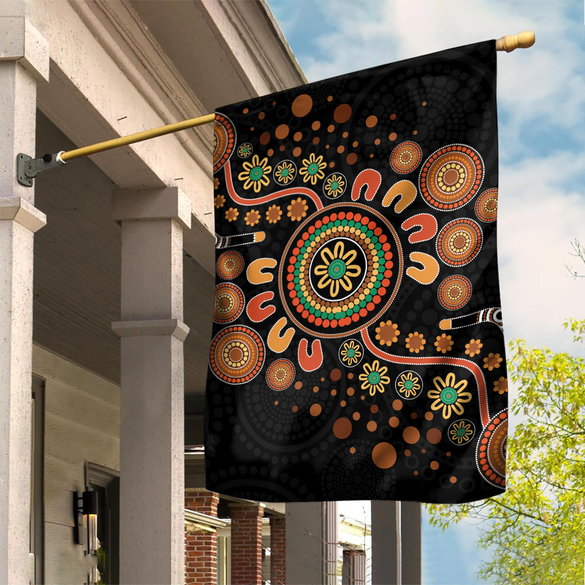 Aboriginal Dots Art Painting With Boomerang Garden Flag - Vibe Hoodie Shop