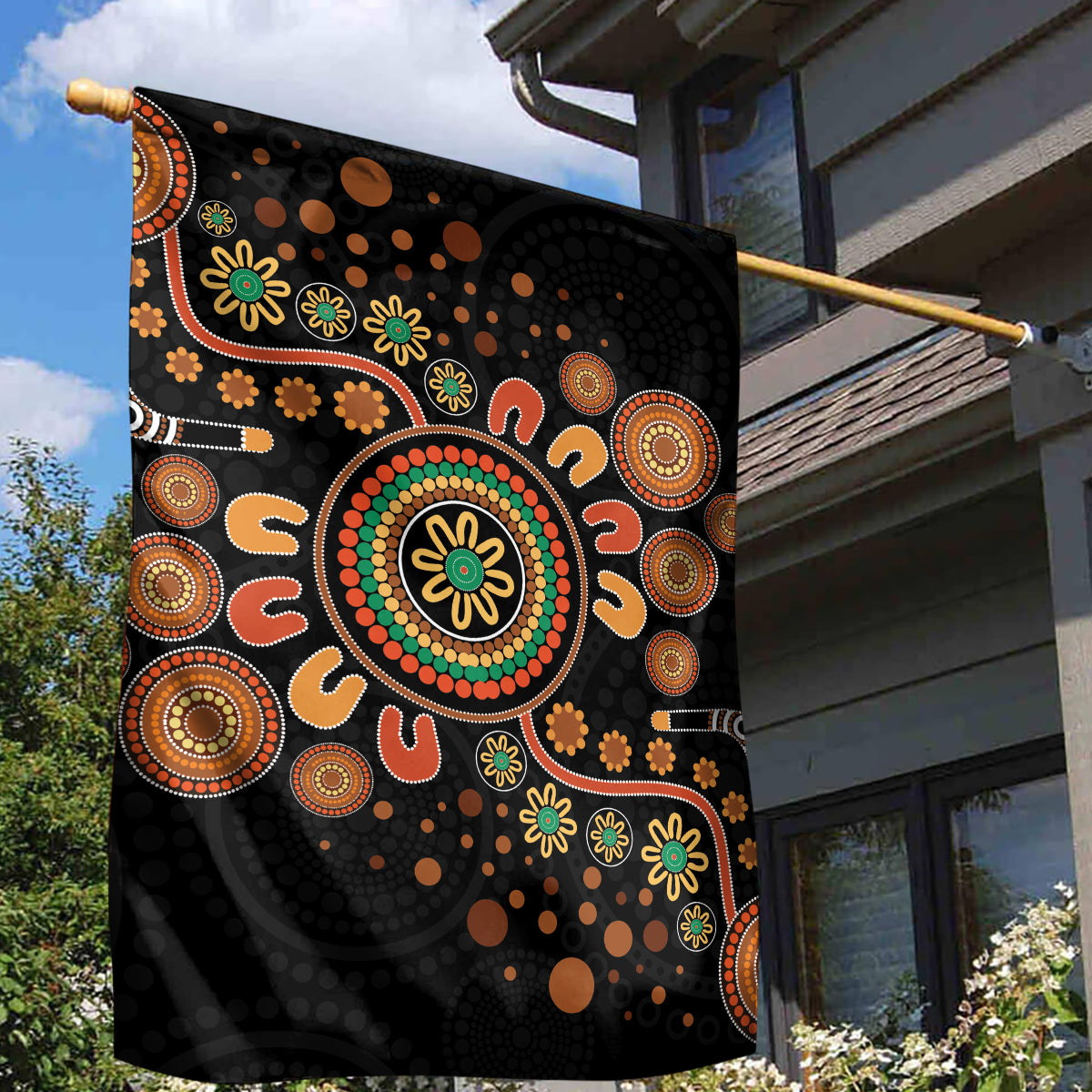 Aboriginal Dots Art Painting With Boomerang Garden Flag - Vibe Hoodie Shop