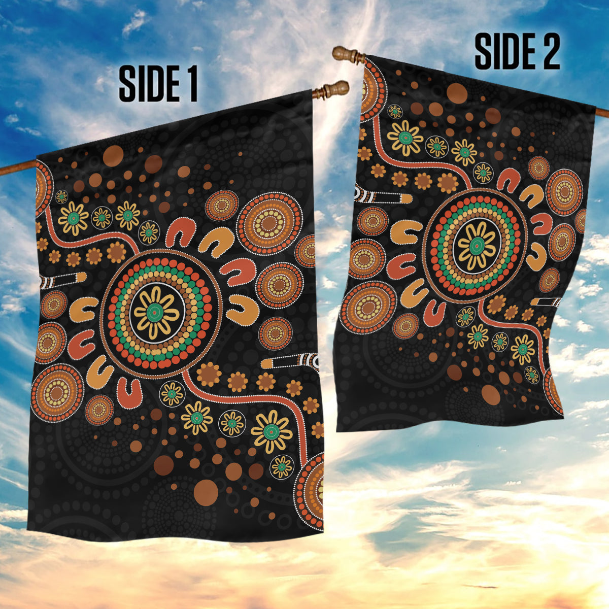 Aboriginal Dots Art Painting With Boomerang Garden Flag - Vibe Hoodie Shop