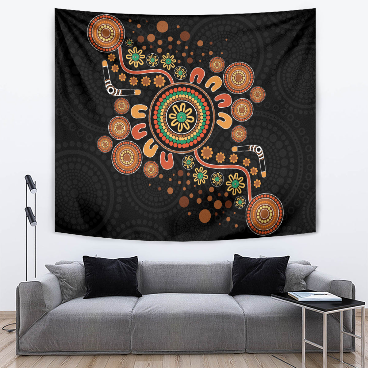 Aboriginal Dots Art Painting With Boomerang Tapestry - Vibe Hoodie Shop