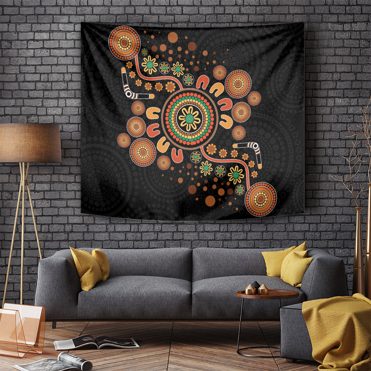 Aboriginal Dots Art Painting With Boomerang Tapestry - Vibe Hoodie Shop