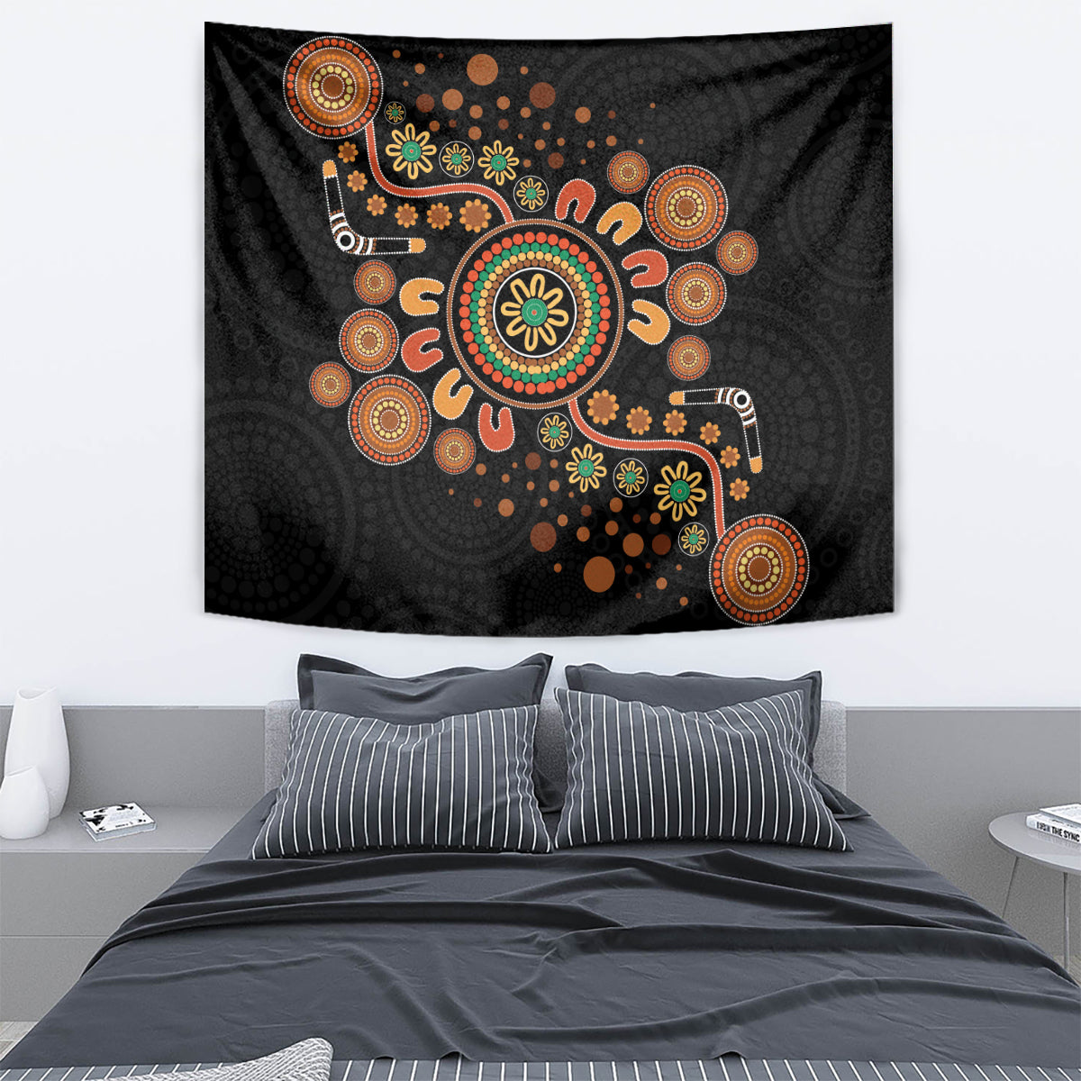 Aboriginal Dots Art Painting With Boomerang Tapestry - Vibe Hoodie Shop