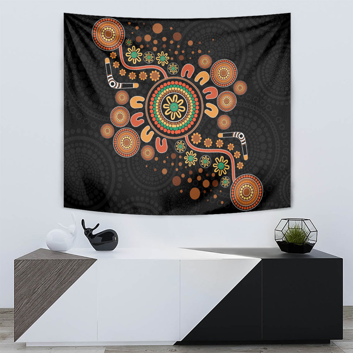 Aboriginal Dots Art Painting With Boomerang Tapestry - Vibe Hoodie Shop