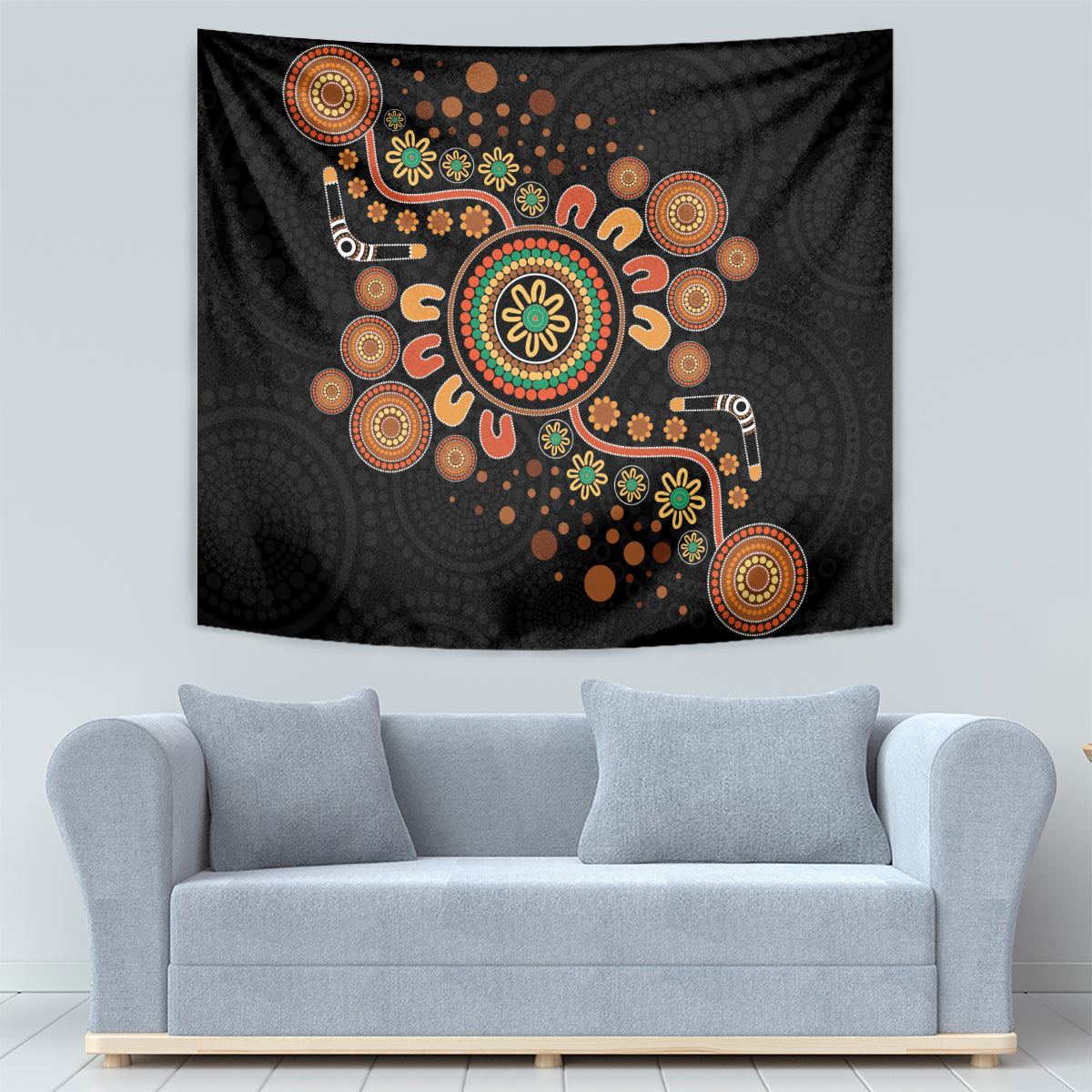 Aboriginal Dots Art Painting With Boomerang Tapestry - Vibe Hoodie Shop