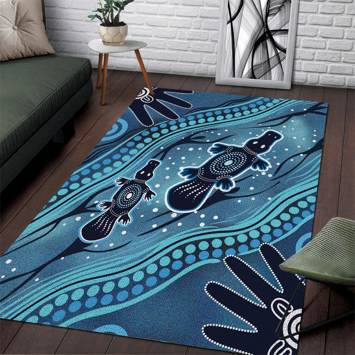 Aboriginal Dots Art Painting with Platypus Area Rug No 1 - Vibe Hoodie Shop