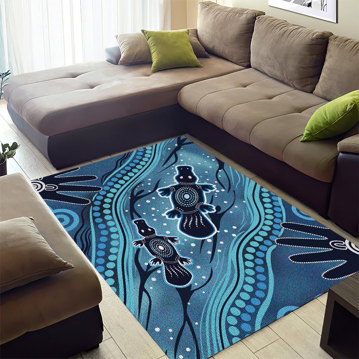 Aboriginal Dots Art Painting with Platypus Area Rug No 1 - Vibe Hoodie Shop