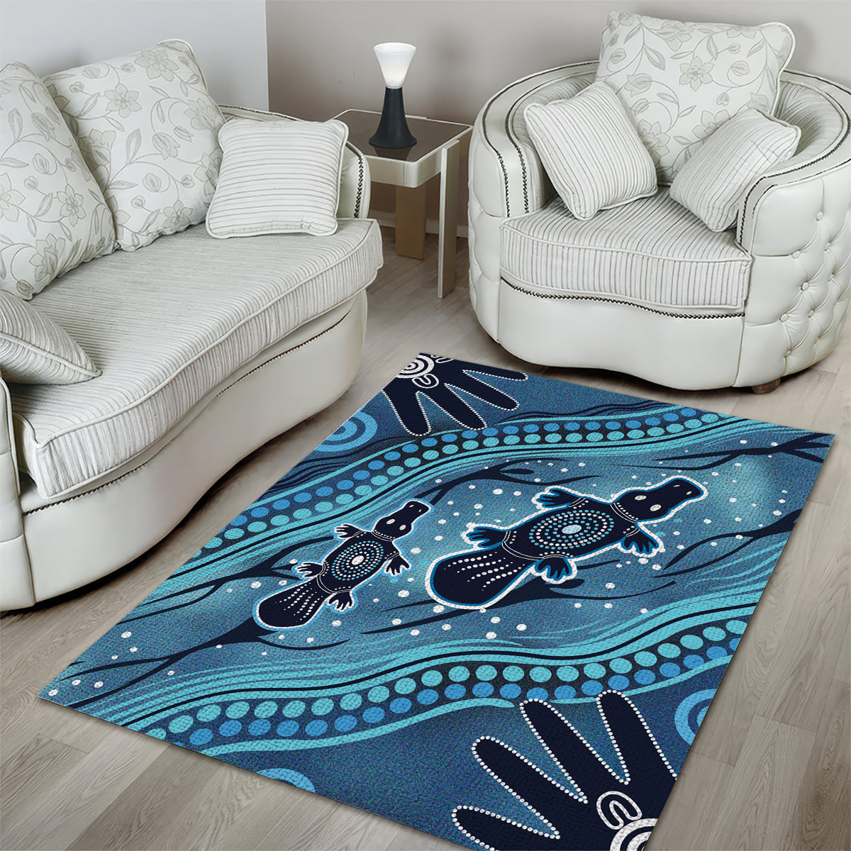 Aboriginal Dots Art Painting with Platypus Area Rug No 1 - Vibe Hoodie Shop