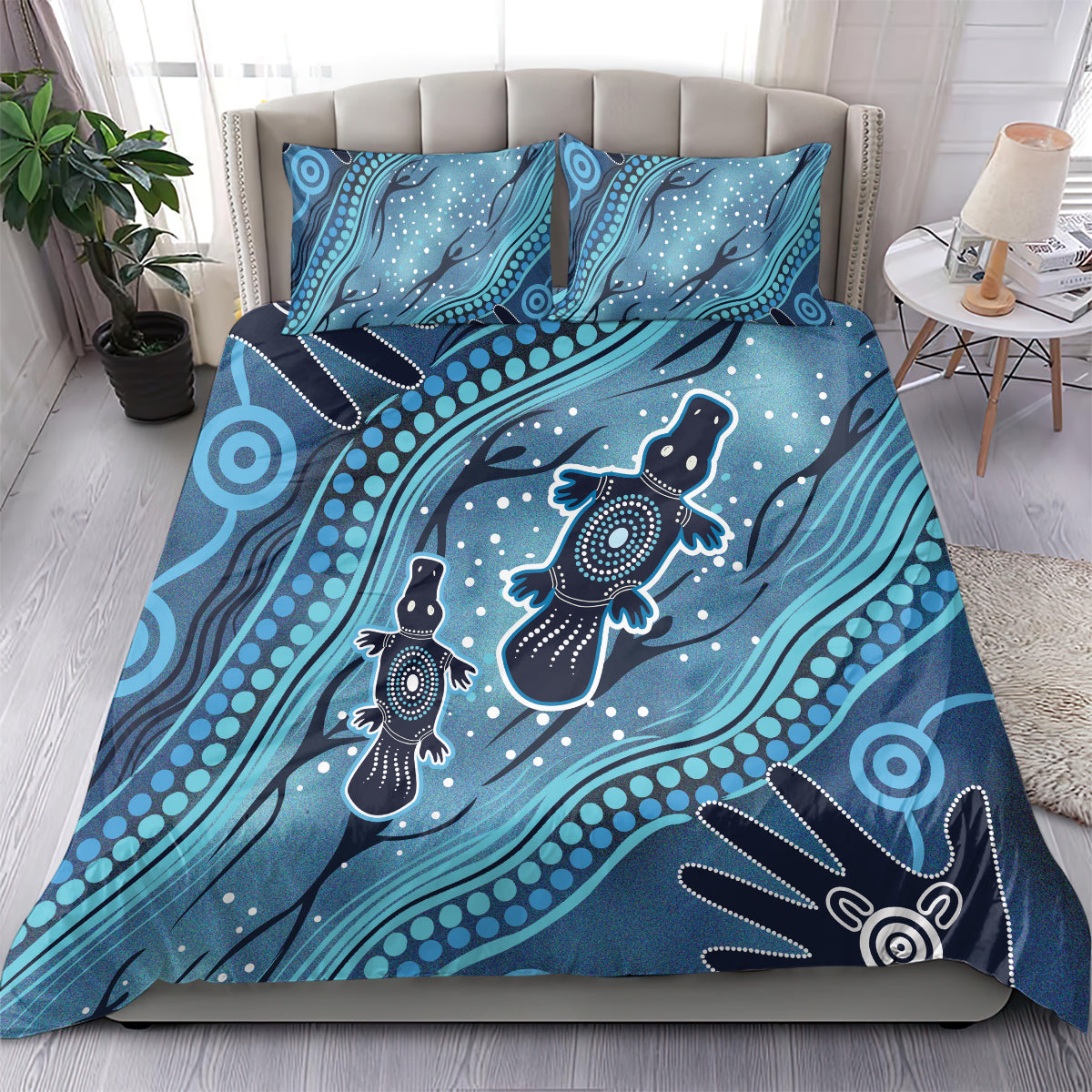 Aboriginal Dots Art Painting with Platypus Bedding Set No 1 - Vibe Hoodie Shop