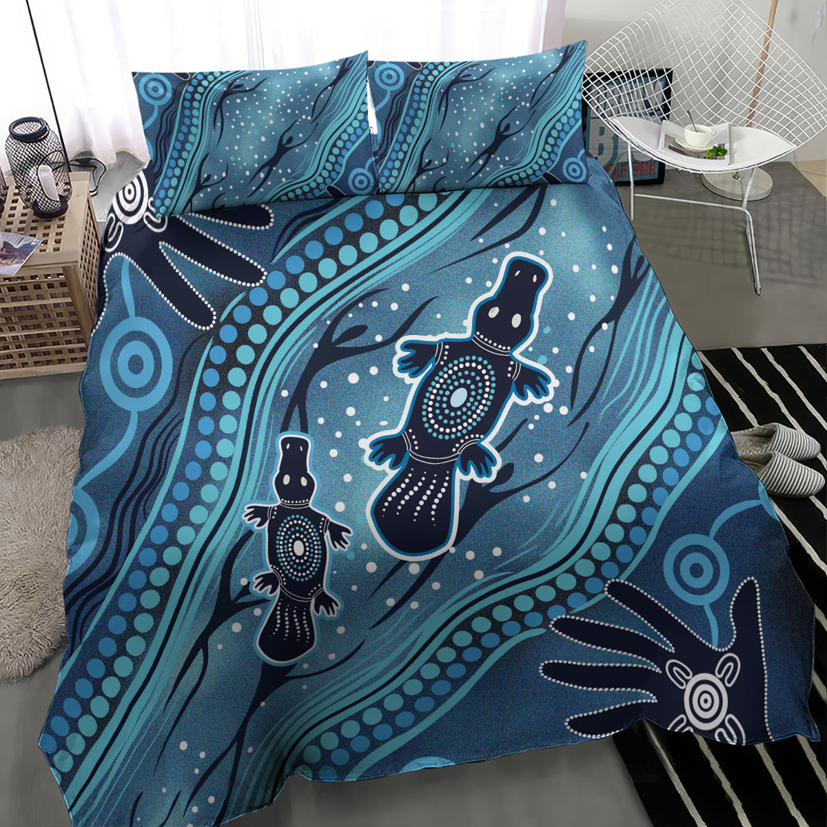 Aboriginal Dots Art Painting with Platypus Bedding Set No 1 - Vibe Hoodie Shop