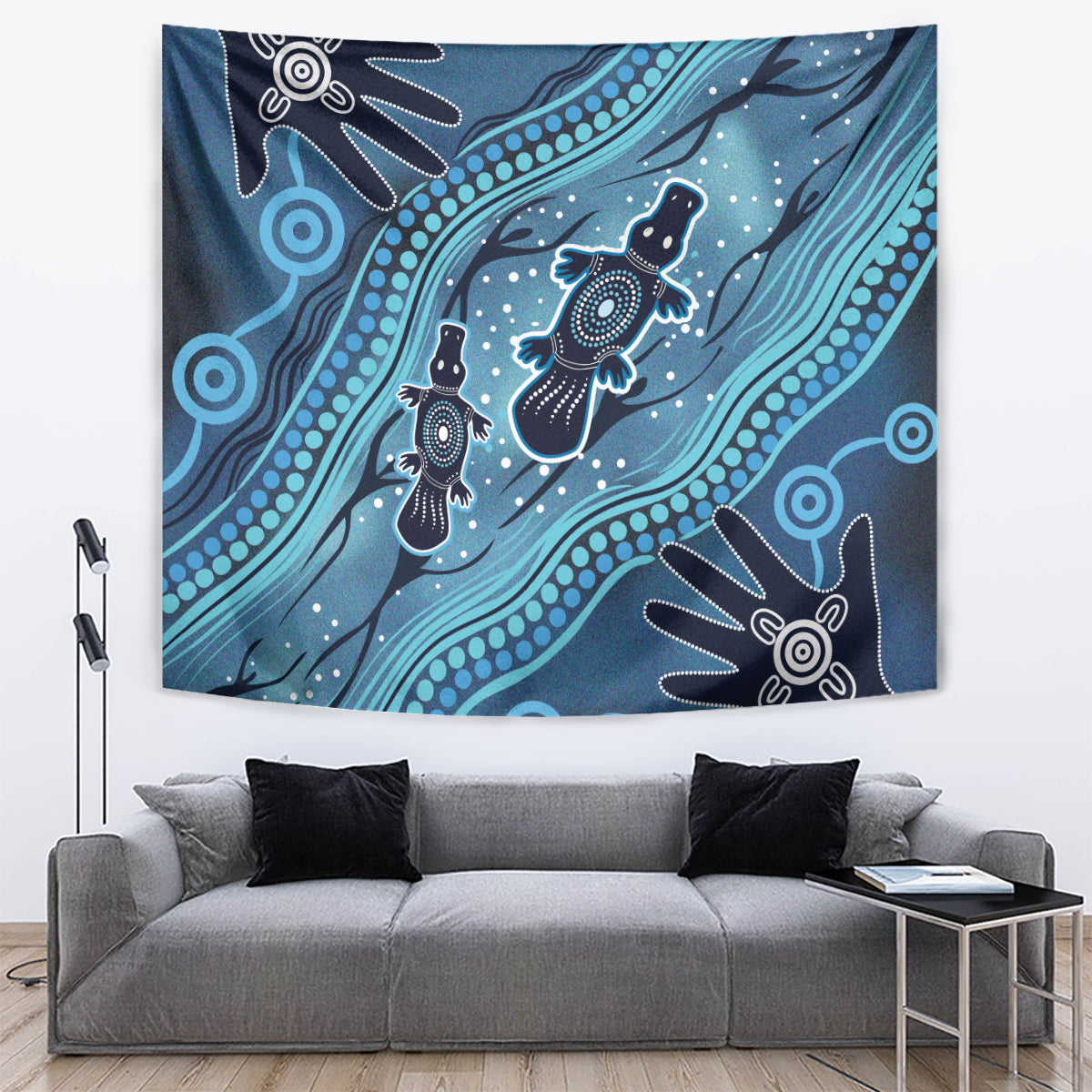 Aboriginal Dots Art Painting with Platypus Tapestry No 1 - Vibe Hoodie Shop