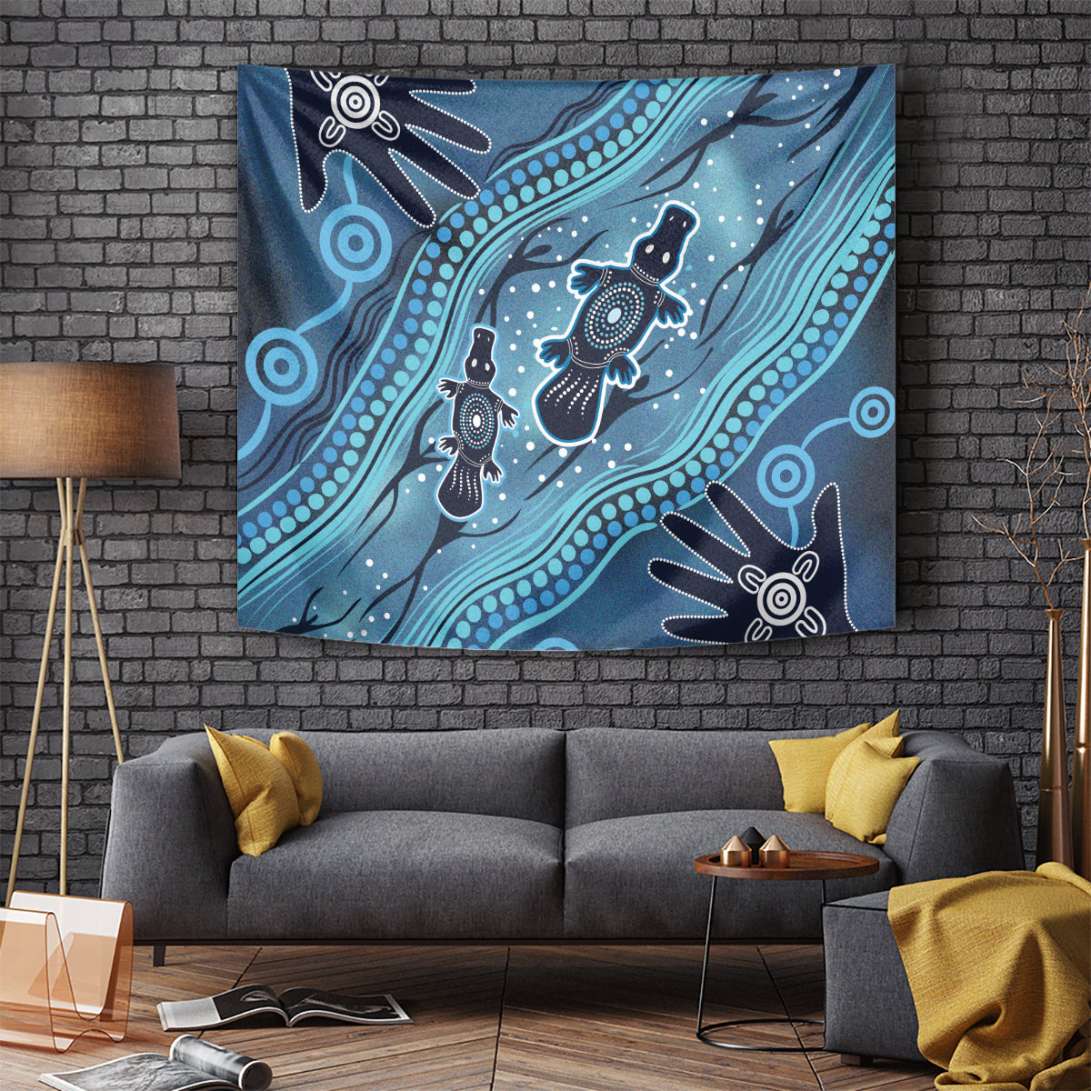 Aboriginal Dots Art Painting with Platypus Tapestry No 1 - Vibe Hoodie Shop