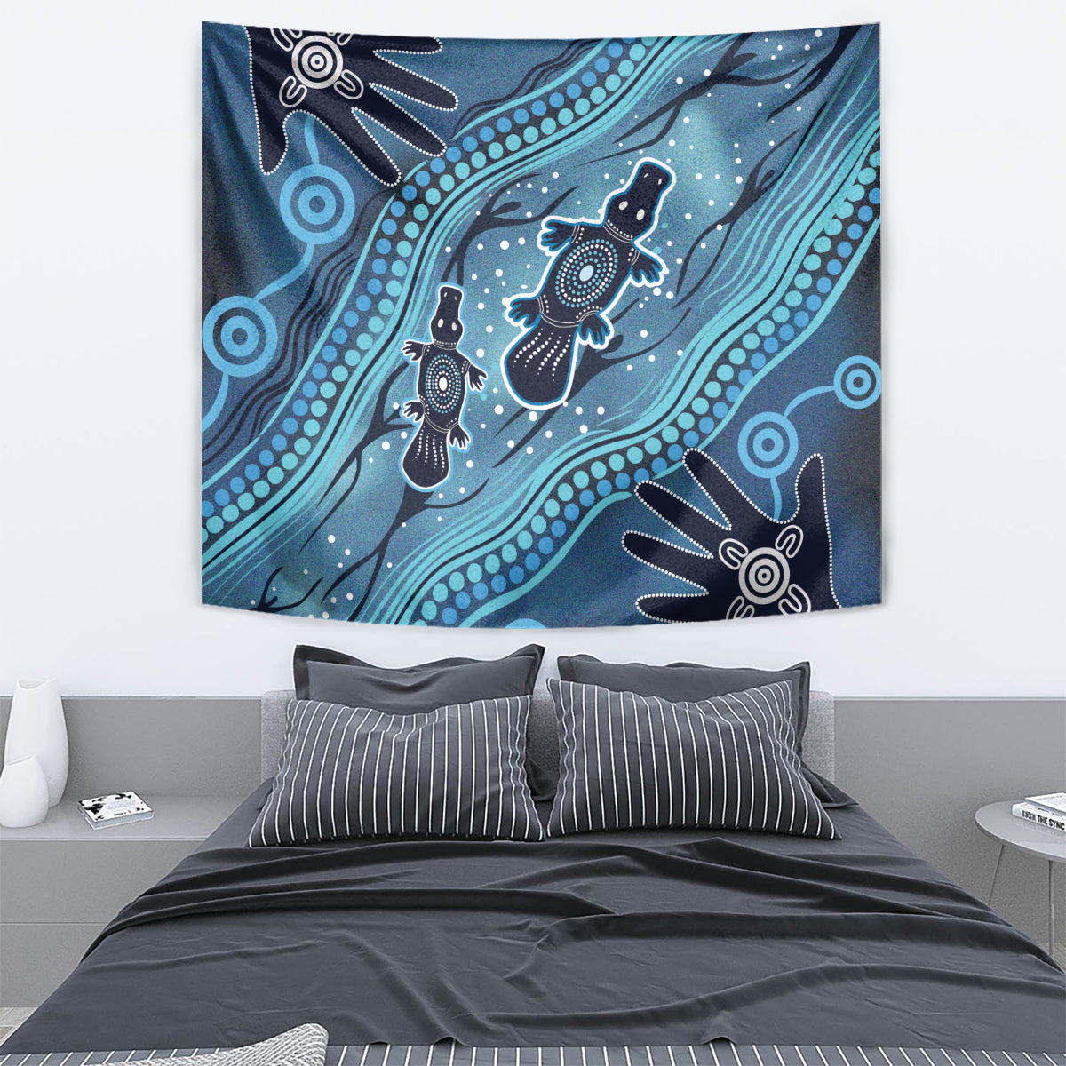 Aboriginal Dots Art Painting with Platypus Tapestry No 1 - Vibe Hoodie Shop