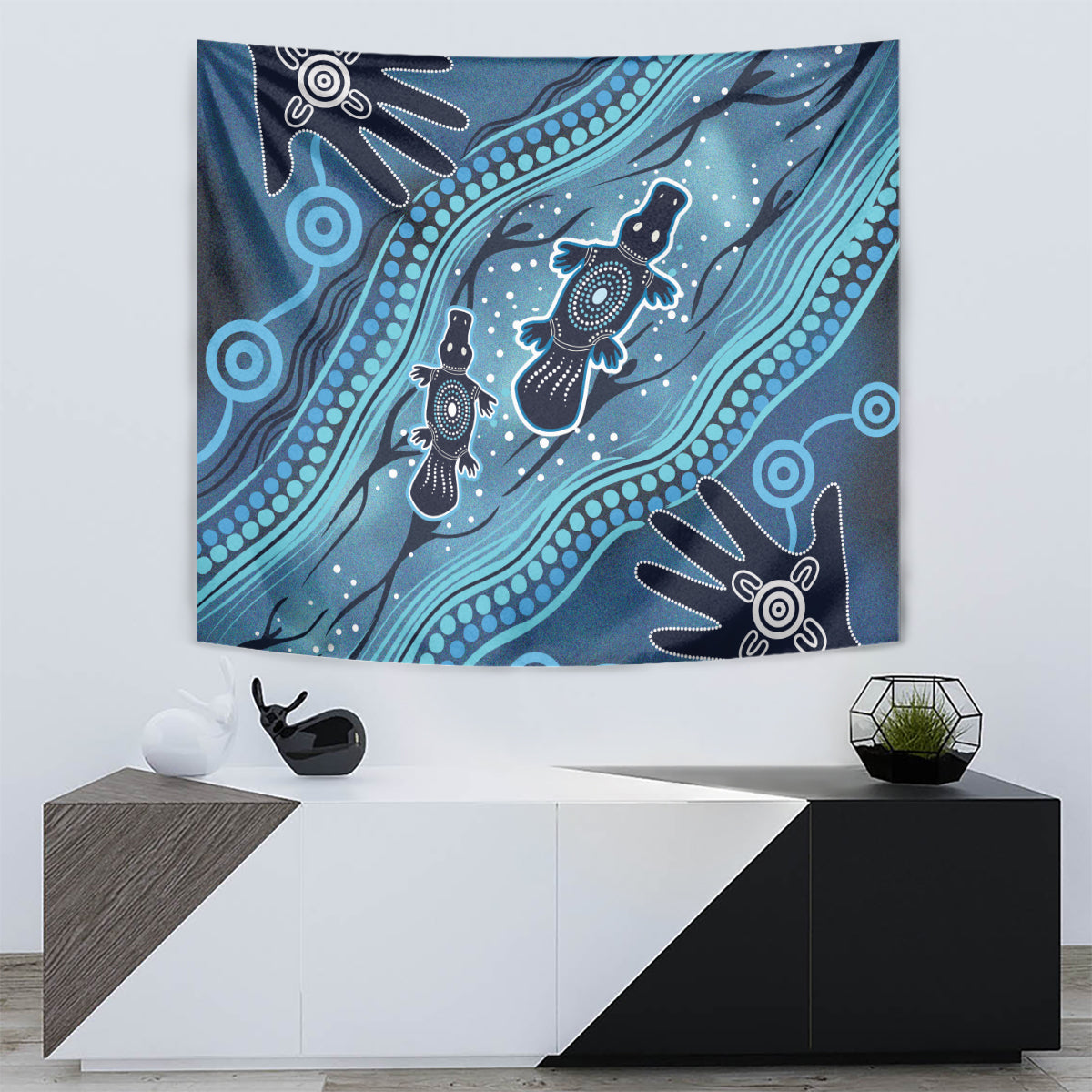 Aboriginal Dots Art Painting with Platypus Tapestry No 1 - Vibe Hoodie Shop