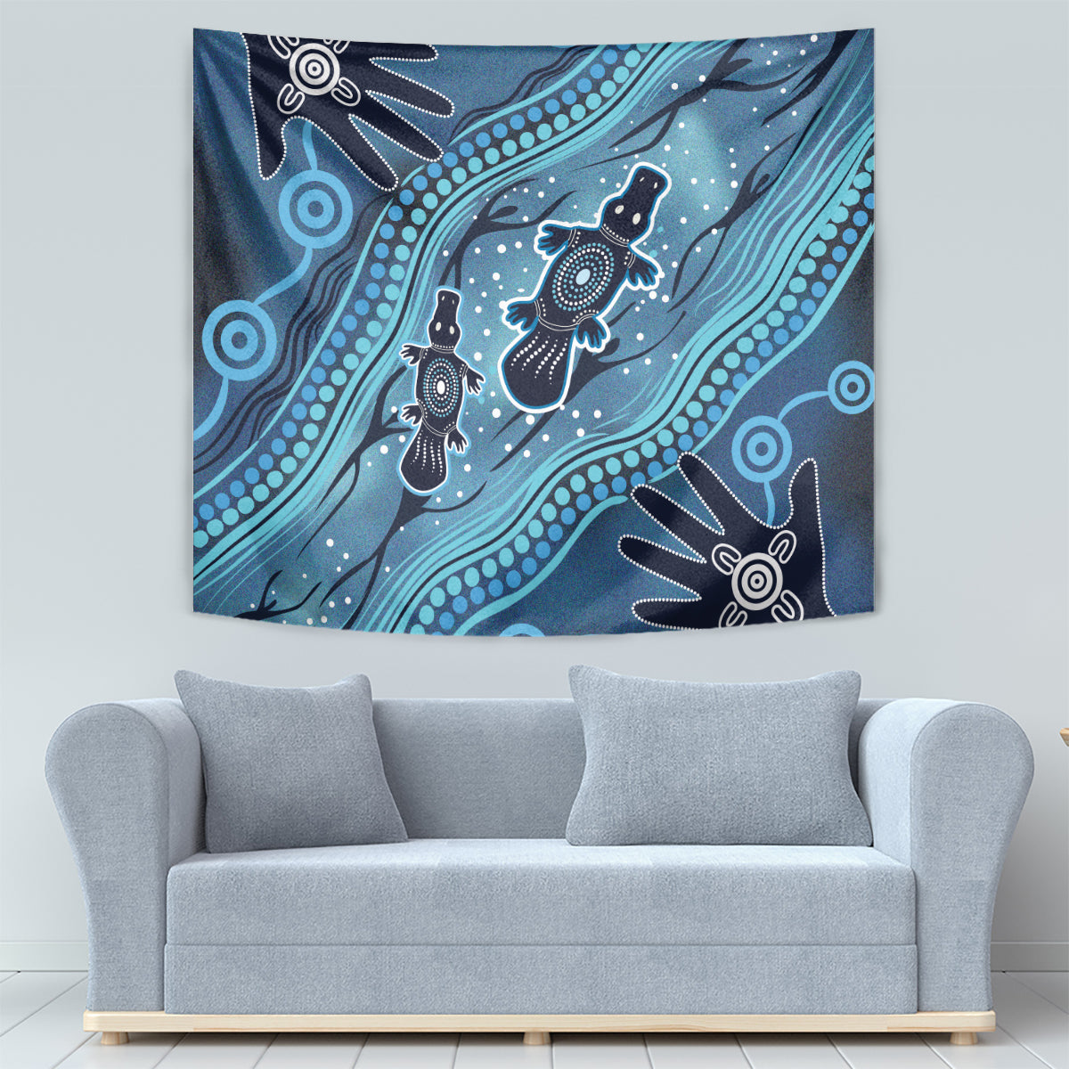 Aboriginal Dots Art Painting with Platypus Tapestry No 1 - Vibe Hoodie Shop