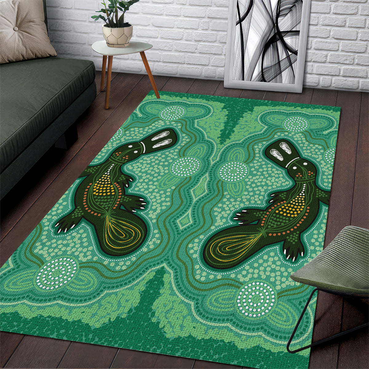 Aboriginal Dots Art Painting with Platypus Area Rug No 2 - Vibe Hoodie Shop