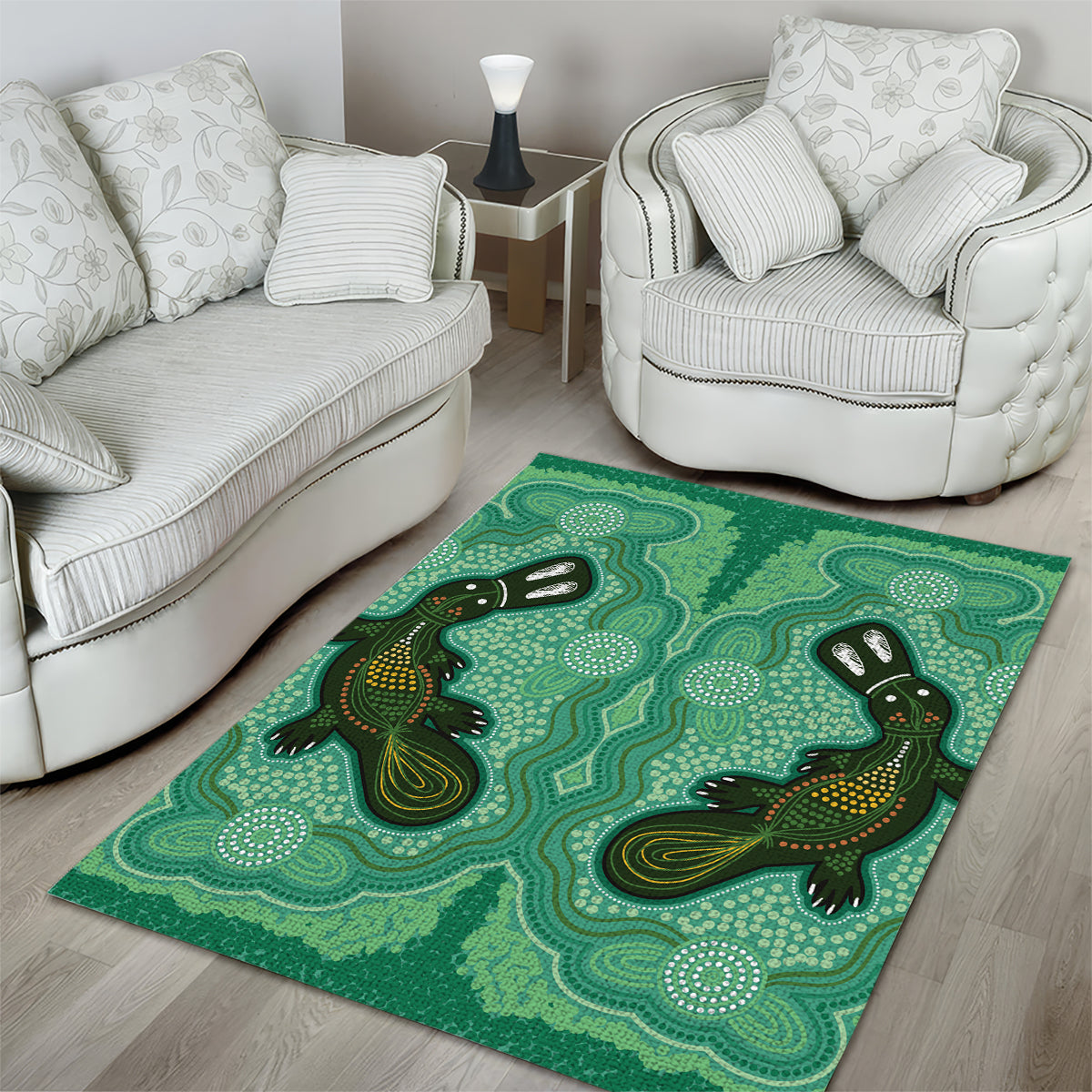 Aboriginal Dots Art Painting with Platypus Area Rug No 2 - Vibe Hoodie Shop