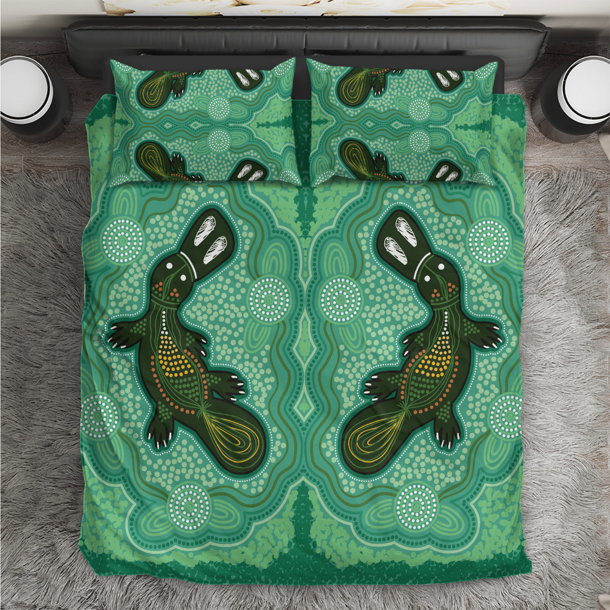 Aboriginal Dots Art Painting with Platypus Bedding Set No 2 - Vibe Hoodie Shop