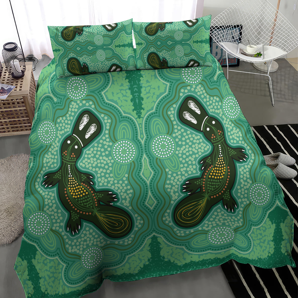 Aboriginal Dots Art Painting with Platypus Bedding Set No 2 - Vibe Hoodie Shop