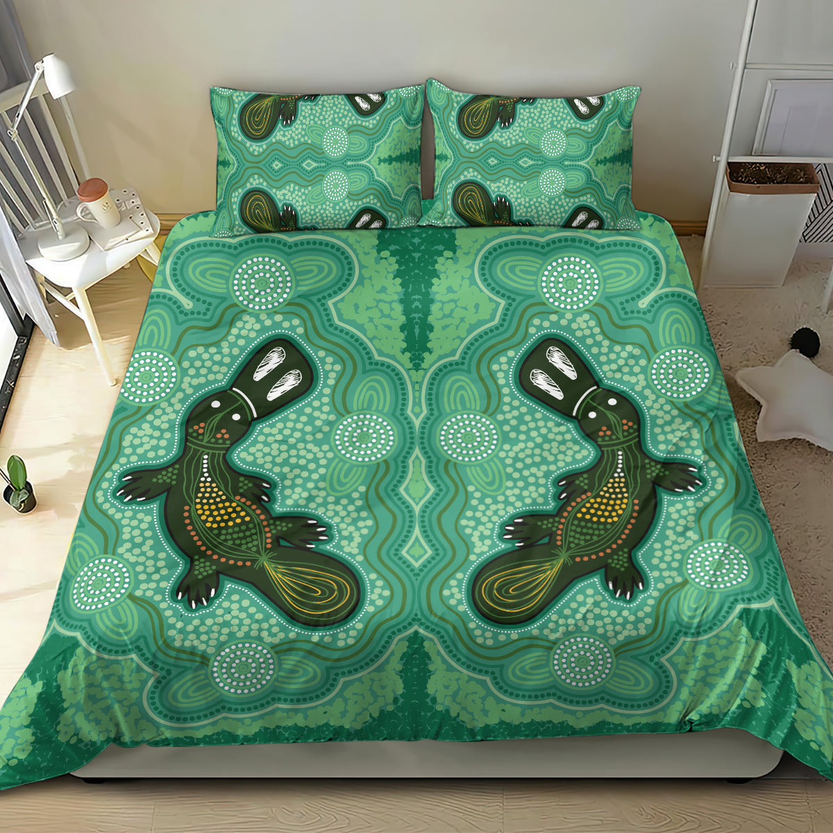 Aboriginal Dots Art Painting with Platypus Bedding Set No 2 - Vibe Hoodie Shop