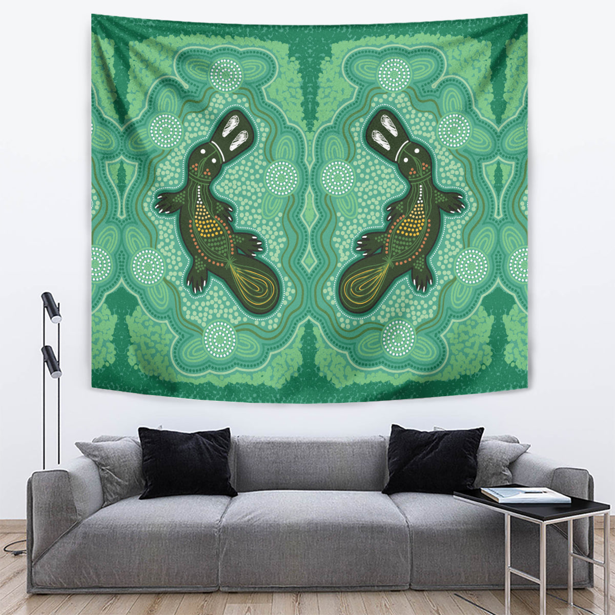 Aboriginal Dots Art Painting with Platypus Tapestry No 2 - Vibe Hoodie Shop