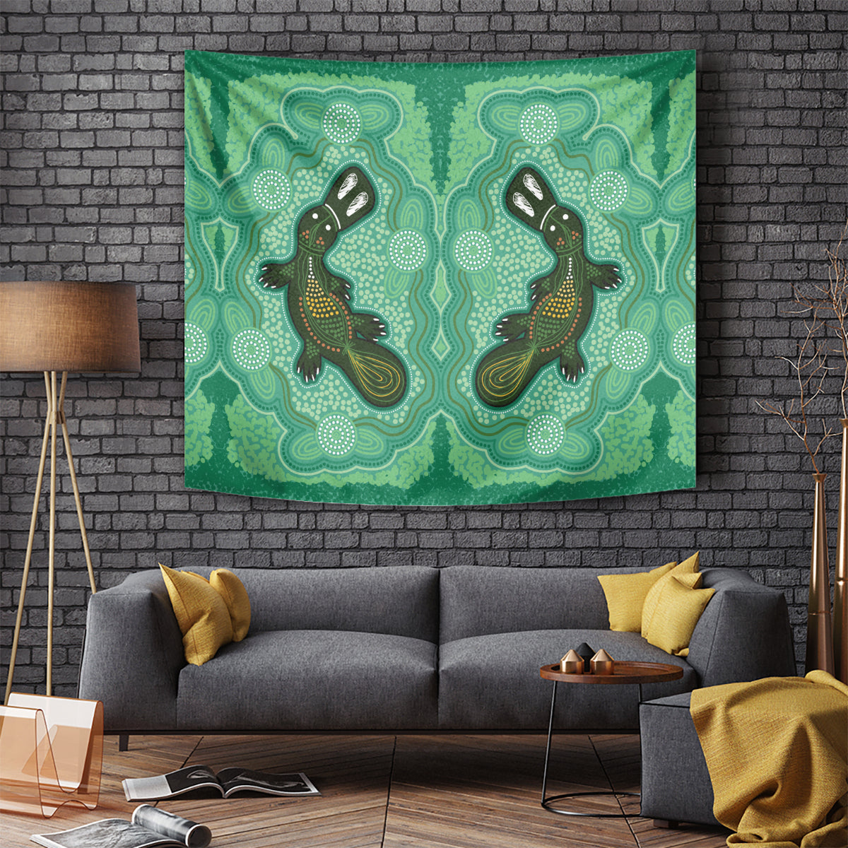 Aboriginal Dots Art Painting with Platypus Tapestry No 2 - Vibe Hoodie Shop