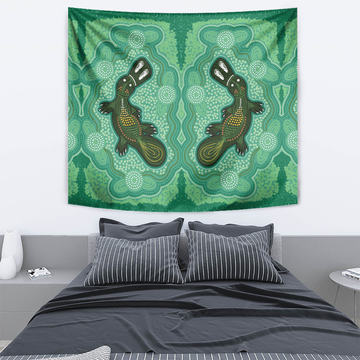 Aboriginal Dots Art Painting with Platypus Tapestry No 2 - Vibe Hoodie Shop