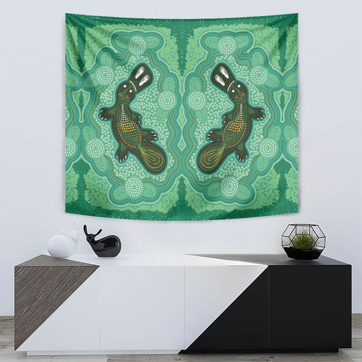 Aboriginal Dots Art Painting with Platypus Tapestry No 2 - Vibe Hoodie Shop